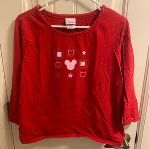 Disney Store L Top Red Large Shirt Stretch Pink Hearts Mickey Mouse Lg